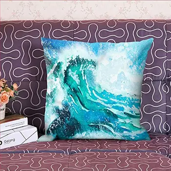 Декоративная наволочка с морскими волнами, Наволочка с океанской тематикой, Квадратная наволочка для подушки, Сине-зеленый Изображение 2