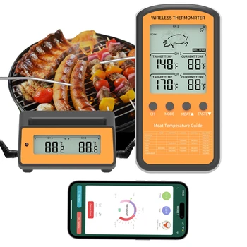 Цифровой термометр для мяса, беспроводной двойной зонд для барбекю, мясо, вода, печь для барбекю, Приготовление молока, кухонный таймер, температурный будильник Изображение 2