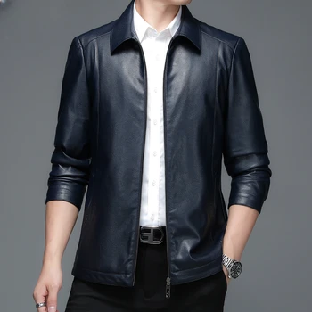 Новая мужская куртка из натуральной кожи 2023, весенне-осенние мужские пальто, Модные Кожаные куртки с лацканами, Повседневная уличная одежда на молнии Abrigos