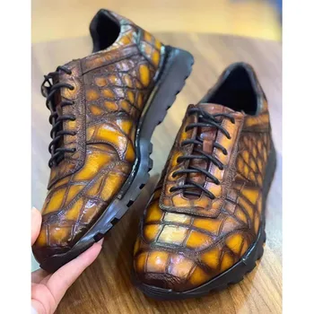 leimanxiniu/ новая мужская обувь из крокодиловой кожи, модная обувь ручной работы, цветная мужская обувь из крокодиловой кожи Изображение 2