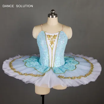 Балетные костюмы для взрослых и детей, Небесно-голубой лиф из спандекса с блестками, Балетная пачка-блин для выступлений Балерины, одежда для танцев BLL015