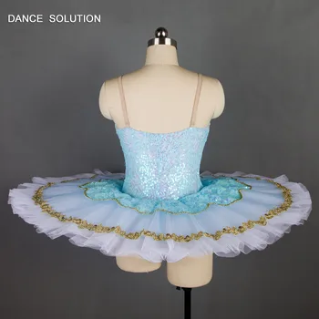 Балетные костюмы для взрослых и детей, Небесно-голубой лиф из спандекса с блестками, Балетная пачка-блин для выступлений Балерины, одежда для танцев BLL015 Изображение 2