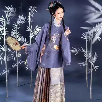 Традиционное платье Hanfu с классическим принтом фиолетового цвета, одежда для народных танцев, древнекитайский костюм сказочной принцессы для косплея