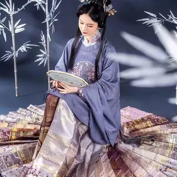 Традиционное платье Hanfu с классическим принтом фиолетового цвета, одежда для народных танцев, древнекитайский костюм сказочной принцессы для косплея Изображение 2