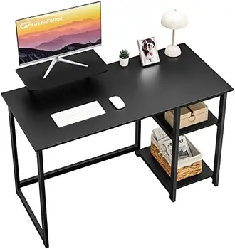 Офисный компьютерный стол с Подставкой для монитора и реверсивными полками для хранения, Современный рабочий стол для письменного компьютера 47 дюймов, Простая сборка, ореховый