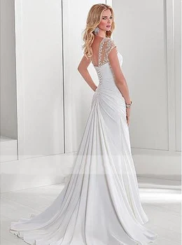 Элегантное свадебное платье с белыми рюшами в виде сердца, с коротким рукавом и шлейфом, Шикарные свадебные платья сзади 2020 Изображение 2