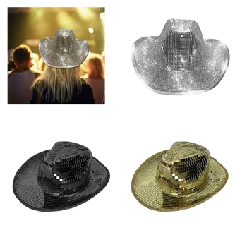 2023 Новая Сверкающая Ковбойская шляпа с зеркальным блеском Wild для Девичника, Диско-блестящая Ковбойская шляпа Disco Hat для Актера, Актрисы Изображение 2