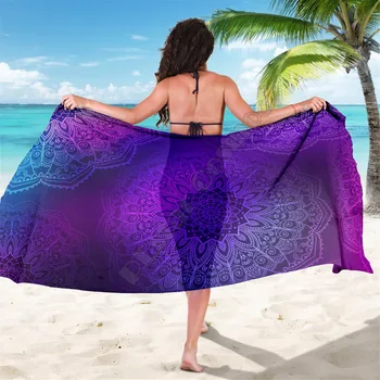 Фиолетовый саронг с мандалой, полотенце с 3D принтом, Летнее Пляжное полотенце для морского курорта, Повседневное Пляжное полотенце в богемном стиле