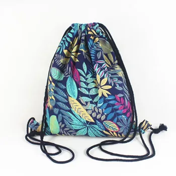 Женский Рюкзак на шнурке, студенческая винтажная школьная сумка, летние Оксфордские сумки на ремне с рисунком листьев, рюкзак, сумка