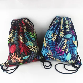 Женский Рюкзак на шнурке, студенческая винтажная школьная сумка, летние Оксфордские сумки на ремне с рисунком листьев, рюкзак, сумка Изображение 2