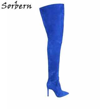 Sorbern/Пикантные Женские зимние ботинки с острым носком; Ботфорты выше колена на высоком Каблуке Из Искусственной Замши на шпильке; US3-US15