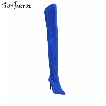 Sorbern/Пикантные Женские зимние ботинки с острым носком; Ботфорты выше колена на высоком Каблуке Из Искусственной Замши на шпильке; US3-US15 Изображение 2