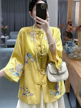 Высококачественный Весенне-летний топ в китайском стиле Тан, элегантная женская блузка с вышивкой в стиле ретро, Женский размер S-XXL