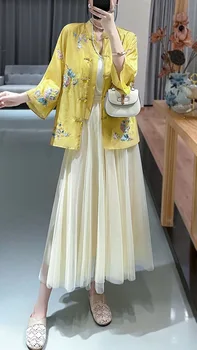Высококачественный Весенне-летний топ в китайском стиле Тан, элегантная женская блузка с вышивкой в стиле ретро, Женский размер S-XXL Изображение 2