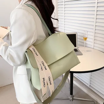Модная сумка большой емкости, однотонная текстурная сумка, Новая женская сумка через плечо Изображение 2