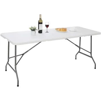 6-футовые портативные пластиковые складные столы для внутреннего и наружного использования, белый складной стол Изображение 2