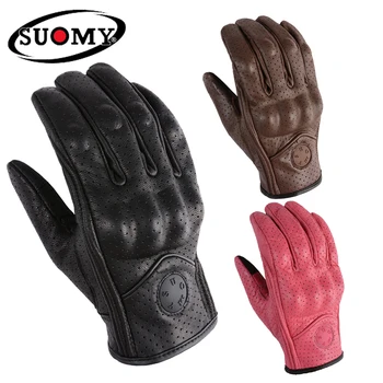 Удобные мотоциклетные перчатки из перфорированной кожи в стиле Ретро, Велосипедные Защитные приспособления для мотокросса, перчатки для мужчин и женщин, велосипед