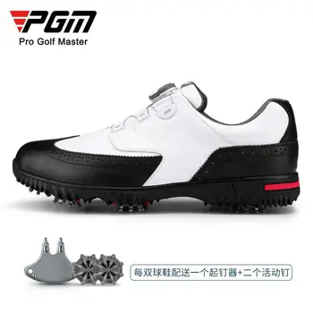 Обувь для гольфа PGM, мужская водонепроницаемая обувь из воловьей кожи первого слоя, кроссовки с гвоздями, шнурки с ручкой для отправки шипов. Изображение 2