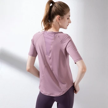 Женские рубашки для йоги, Свободная спортивная рубашка для бега, фитнеса, Однотонная быстросохнущая футболка, блузка с дышащей сеткой, футболки для тренировок в тренажерном зале