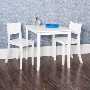 Forever Эклектичный прямоугольник для малышей, набор из деревянного стола и 2 стульев, матово-белый