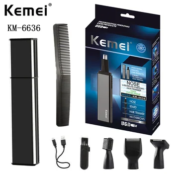 KEMEIKM-6636 Многофункциональная электрическая машинка для стрижки волос в носу, бритва, триммер для бровей, четыре в одном