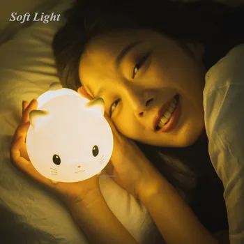 Прикроватная лампа для спальни для Детей, подарок для малышей, Силиконовый светодиодный ночник с кошкой, сенсорный датчик, 2 цвета, Таймер с регулируемой яркостью, Перезаряжаемый