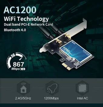 1200 Мбит/с Двухдиапазонная 2,4 ГГц/5 ГГц 802.11AC/AX Беспроводная PCI-e Настольная сетевая карта Wifi Wlan, совместимая с Bluetooth 4,0 Для Win 7 8 10 Изображение 2