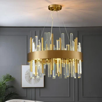 Новая современная светодиодная люстра для гостиной, освещения спальни, Матовая золотая лампа из нержавеющей стали, Круглая Дизайнерская лампа для интерьера гостиной
