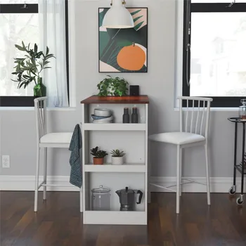 Обеденный набор DHP высотой со столешницу из 3 предметов с местом для хранения, белый стол и стулья