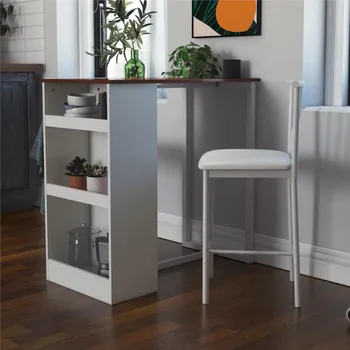 Обеденный набор DHP высотой со столешницу из 3 предметов с местом для хранения, белый стол и стулья Изображение 2