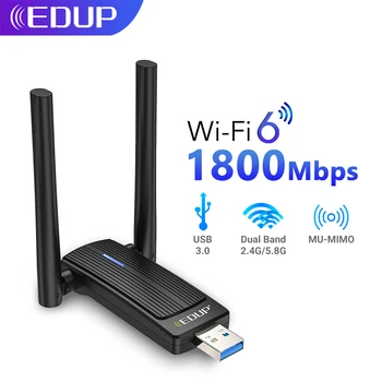 EDUP WiFi6 USB WiFi Адаптер 1800 Мбит/с Двухдиапазонный AX1800 2,4 G/5 ГГц Сетевая карта WiFi Ключ MU-MIMO USB3.0 Для Портативных ПК Windows