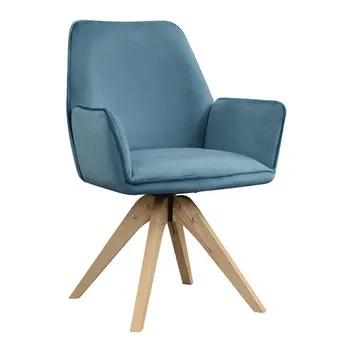Концепции удобства Присаживайтесь, вращающееся акцентное кресло Miranda, синий бархат/натуральное дерево