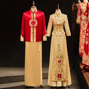 New Chinese Traditional Wedding Dress Embroidery Beading Banquet High-Quaity Classic Cheongsam China Qipao костюм для восточных Изображение 2