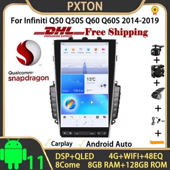 Pxton 13,6 Дюймов Для Infiniti Q50 Q50S Q60 Q60S 2014-2019 Qualcomm Android 11 Автомобильный Радиоприемник Tesla Экран Стерео Carplay 8 + 128 Г DSP