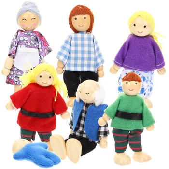 Семейные куклы, Крошечные фигурки взрослых, ролевые игры, Гибкая детская игрушка, деревянные игрушки для малышей Изображение 2