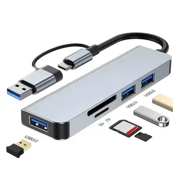 5 В 1 КОНЦЕНТРАТОР, док-станция Type C для USB 3.0, адаптер для нескольких мониторов с адаптером для монитора 4K HDMI для Macbook Lenovo Изображение 2