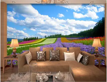 Пользовательские фото 3D обои, нетканая фреска, 3d настенные росписи, обои для гостиной, Лавандовое поле, декорации, живопись Изображение 2