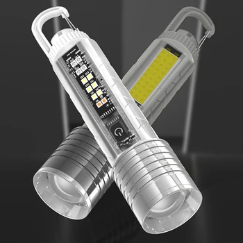 COB/светодиодный фонарик с телескопическим зумом 1500 мАч, лампа-факел type-C USB, перезаряжаемые портативные фонари IPX4, водонепроницаемые для кемпинга, пеших прогулок Изображение 2