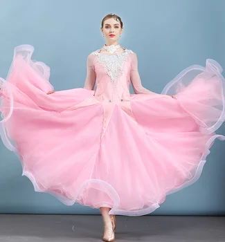 платье для танго, бальное платье, стандартное женское бальное платье, платья для соревнований в бальном зале MQ288, розовое, фиолетовое, желтое, красное, фиолетовое Изображение 2