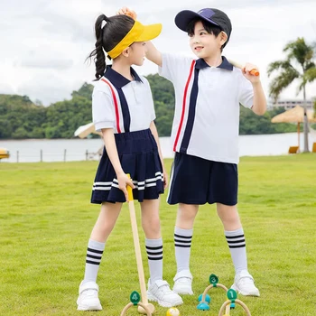 Детский летний костюм-двойка для гольфа, детские шорты и юбка