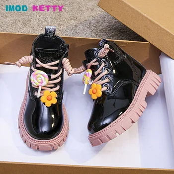 Ботильоны для девочек, детская обувь на платформе из искусственной кожи, весенне-осенние повседневные кроссовки, детские ботинки 
