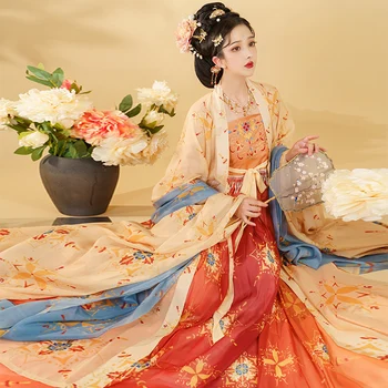 Женские китайские традиционные платья Xinhua Hanfu, Косплей-костюм с вышивкой Династии Тан с большими рукавами для взрослых, Весна-осень
