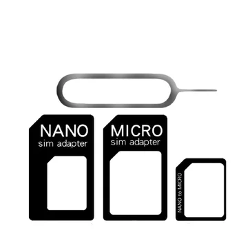 Адаптер SIM-карты 4 В 1 Комплекте Адаптер Micro Sim с извлекаемым Pin-ключом Розничная Упаковка Комплект адаптеров Nano SIM-карты со стандартным Pin-кодом карты