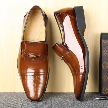 Мужская Кожаная обувь Модные Модельные туфли Градиентного цвета, Новинка 2023 года, размер 38-48, Большие Изображение 2