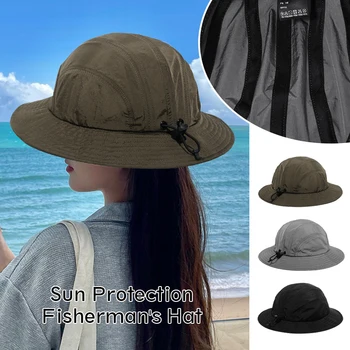 Рыбацкая шляпа с солнцезащитным козырьком, Весенне-летняя Солнцезащитная шляпа с солнцезащитным козырьком, Универсальная Уличная шляпа с плоским верхом и завязками, Пляжная шляпа