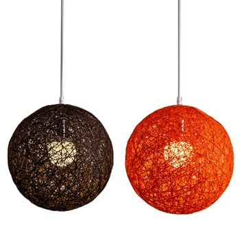 2X Кофейно-Оранжевая Шаровидная Люстра из бамбука, ротанга и пеньки, Индивидуальный Креативный Сферический абажур из ротанга