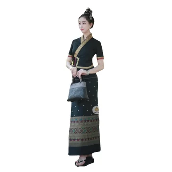 Традиционное тайское платье, женское платье в этническом стиле, повседневные топы, блузка, юбка, азиатская одежда, тайский костюм