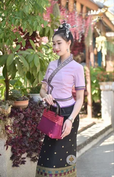 Традиционное тайское платье, женское платье в этническом стиле, повседневные топы, блузка, юбка, азиатская одежда, тайский костюм Изображение 2