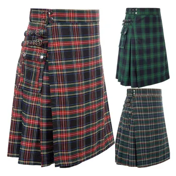 Мужские Модные шотландские юбки в клетку контрастного цвета с карманами, плиссированная юбка, Мужской шотландский традиционный шотландский Шотландский плиссированный килт