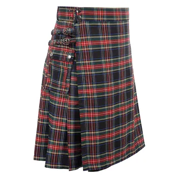 Мужские Модные шотландские юбки в клетку контрастного цвета с карманами, плиссированная юбка, Мужской шотландский традиционный шотландский Шотландский плиссированный килт Изображение 2